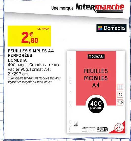 FEUILLES SIMPLES A4 PERFORÉES DOMEDIA