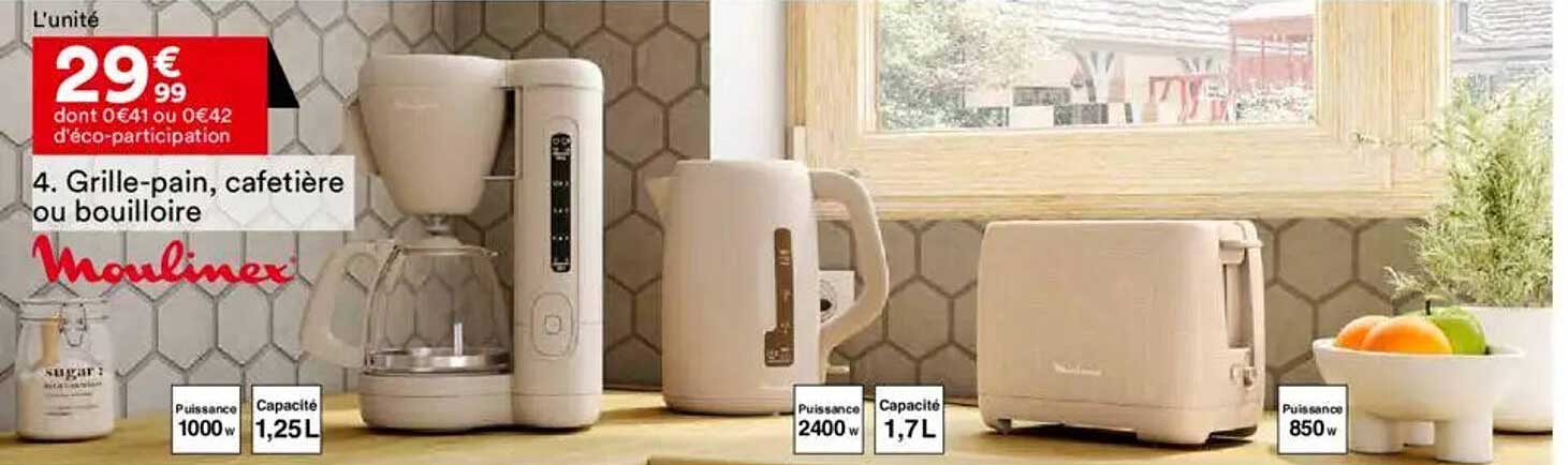 Grille-pain, cafetière ou bouilloire Moulinex