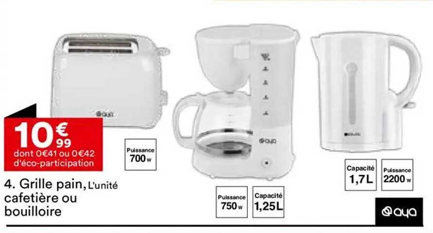 Grille pain, L’unité cafetière ou bouilloire