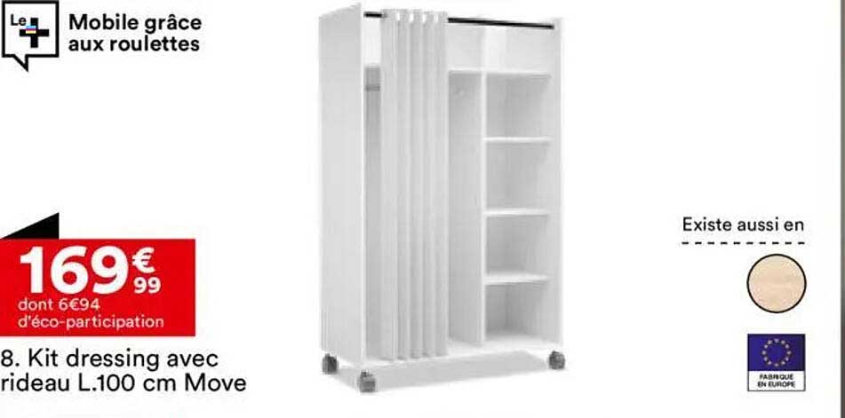 Kit dressing avec rideau L.100 cm Move