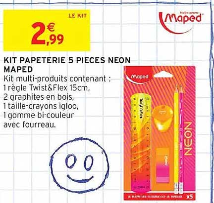 KIT PAPETERIE 5 PIECES NEON MAPED