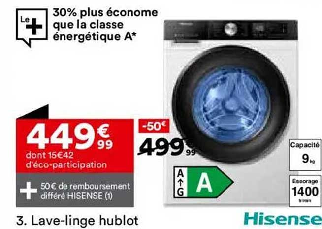Lave-linge hublot Hisense - 30% plus économique que la classe énergétique A*