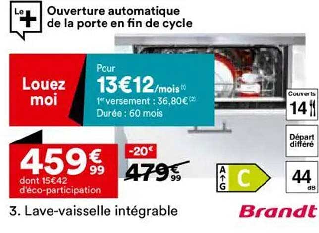 Lave-vaisselle intégrable Brandt
