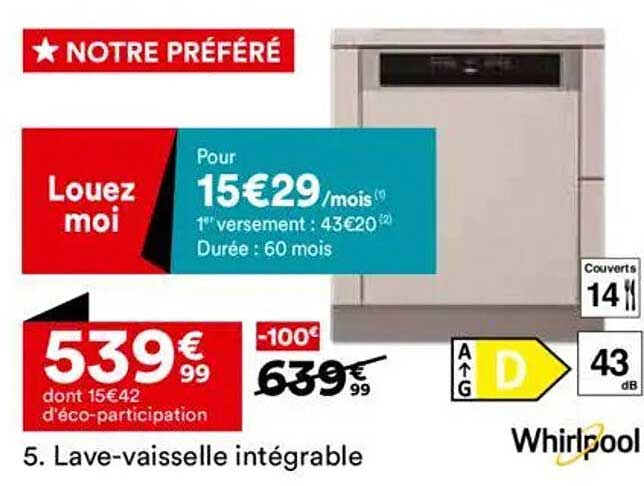 Lave-vaisselle intégrable Whirlpool
