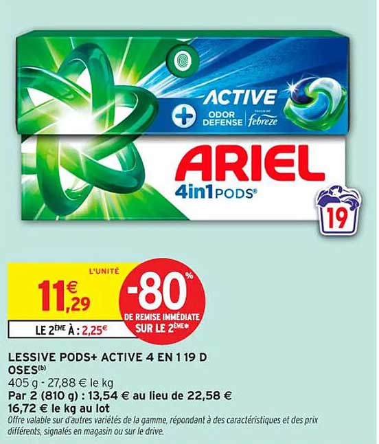 LESSIVE PODS+ ACTIVE 4 EN 1 19 D OSES