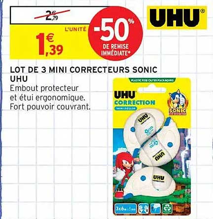 LOT DE 3 MINI CORRECTEURS SONIC UHU