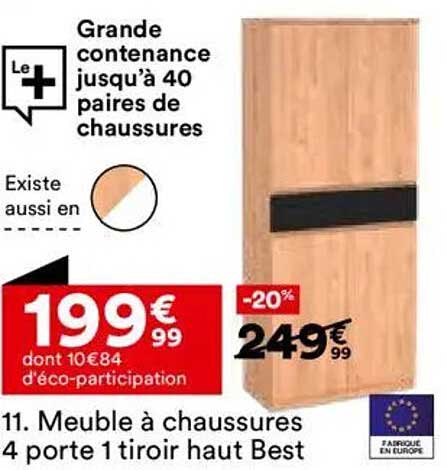Meuble à chaussures 4 porte 1 tiroir haut Best