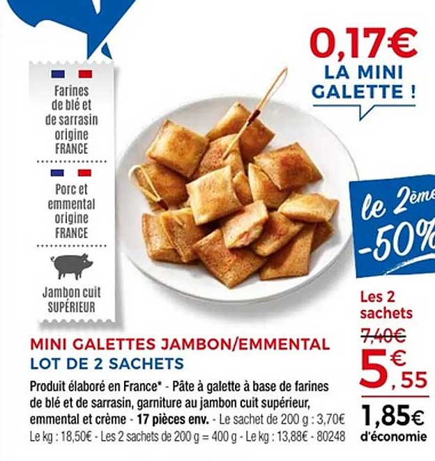 MINI GALETTES JAMBON/EMMENTAL LOT DE 2 SACHETS