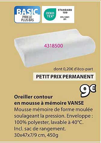 Oreiller contour en mousse à mémoire VANSE