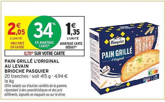 PAIN GRILLÉ L'ORIGINAL AU LEVAIN BRIOCHE PASQUIER