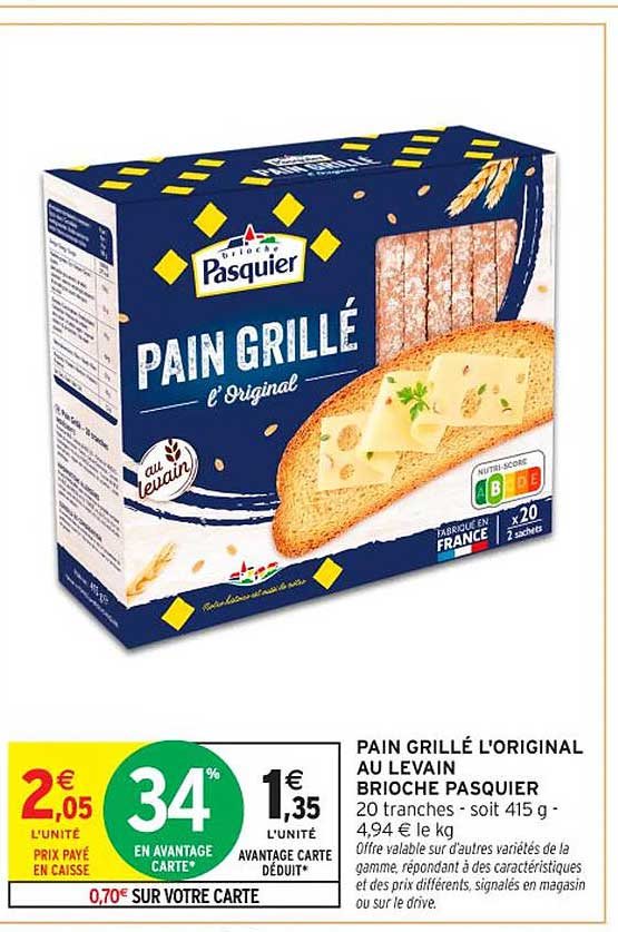 PAIN GRILLE L'ORIGINAL AU LEVAIN BRIOCHE PASQUIER