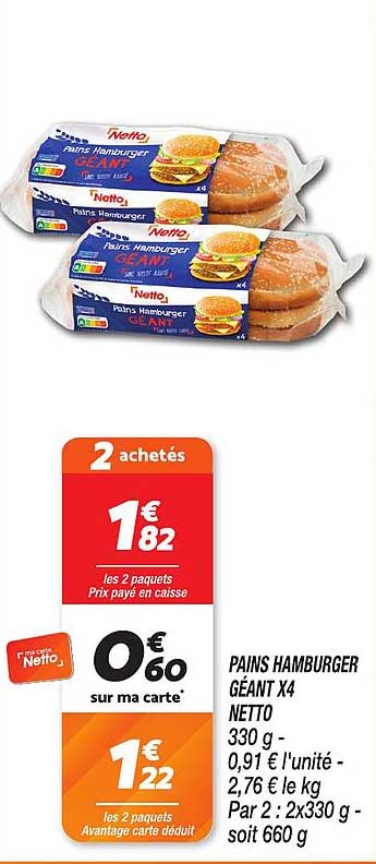 PAINS HAMBURGER GÉANT X4 NETTO