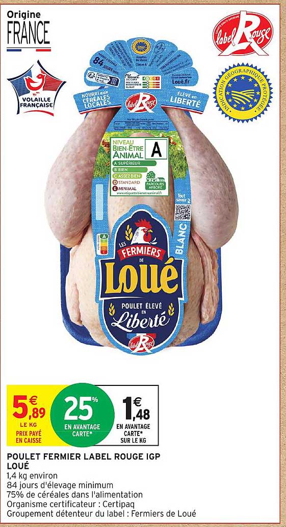 POULLET FERMIER LABEL ROUGE IGP LOUE