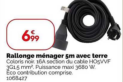 Rallonge ménager 5m avec terre