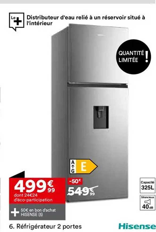 Réfrigérateur 2 portes Hisense avec distributeur d'eau