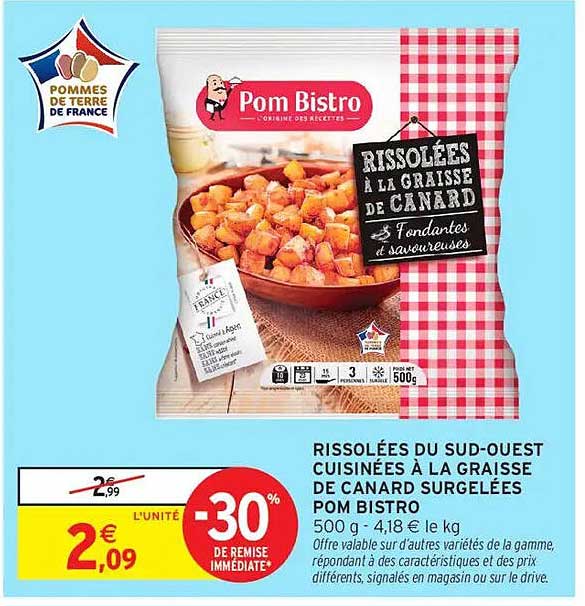 Rissolées du Sud-Ouest cuites à la graisse de canard surgelées Pom Bistro