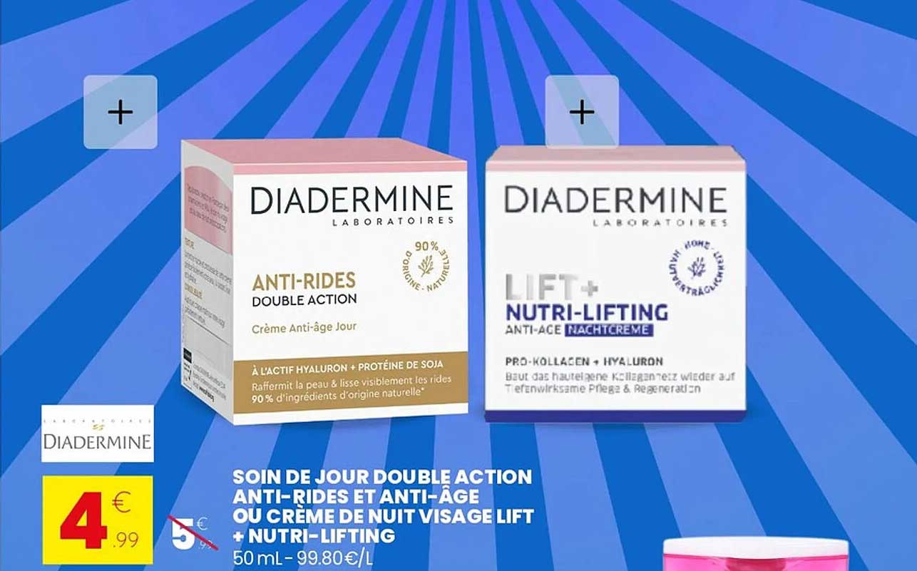 SOIN DE JOUR DOUBLE ACTION ANTI-RIDES ET ANTI-ÂGE OU CRÈME DE NUIT VISAGE LIFT + NUTRI-LIFTING