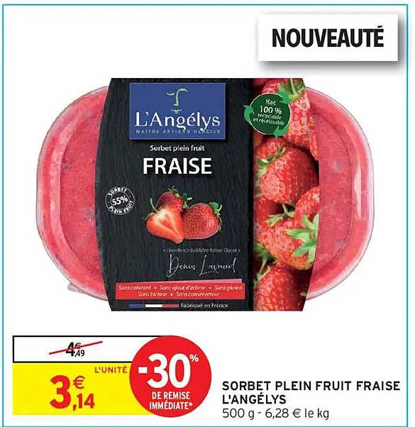 SORBET PLEIN FRUIT FRAISE L'ANGÉLYS