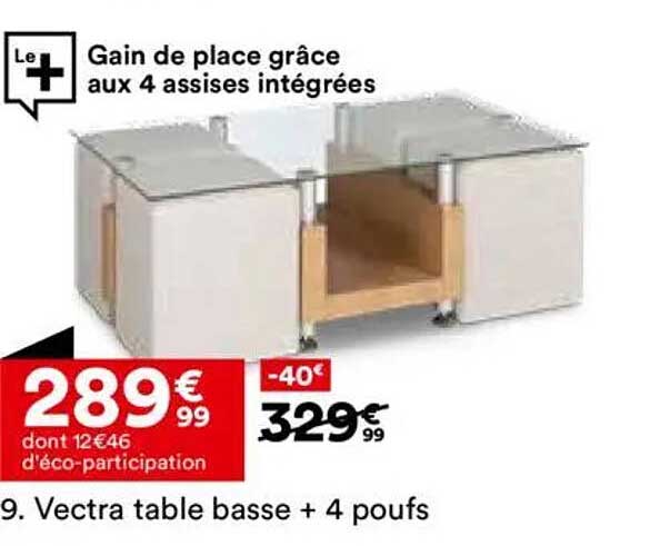 Vectra table basse + 4 poufs