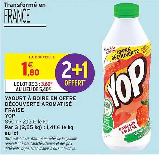 YAOURT À BOIRE EN OFFRE DÉCOUVERTE AROMATISÉ FRAISE YOP