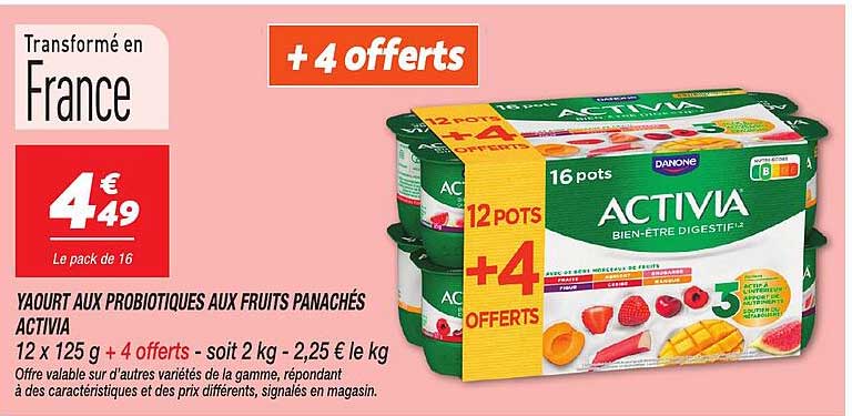 Yaourt aux probiotiques aux fruits panachés ACTIVIA