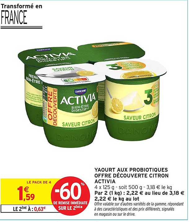 YAOURT AUX PROBIOTIQUES OFFRE DÉCOUVERTE CITRON ACTIVIA