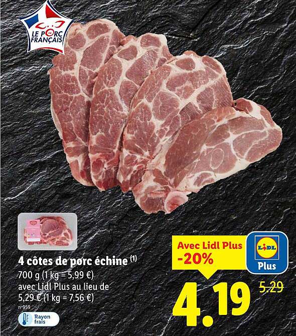 4 côtes de porc échine