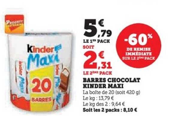 BARRES CHOCOLAT KINDER MAXI