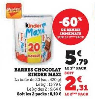 BARRES CHOCOLAT KINDER MAXI