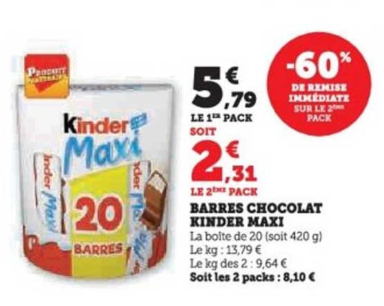 BARRES CHOCOLAT KINDER MAXI