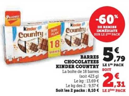 BARRES CHOCOLATEES KINDER COUNTRY