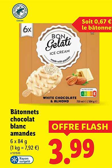 Bâtonnets chocolat blanc amandes