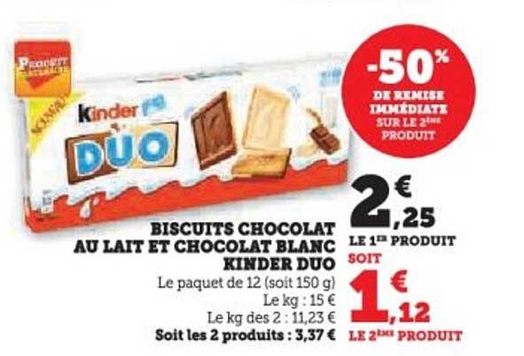BISCUITS CHOCOLAT AU LAIT ET CHOCOLAT BLANC KINDER DUO