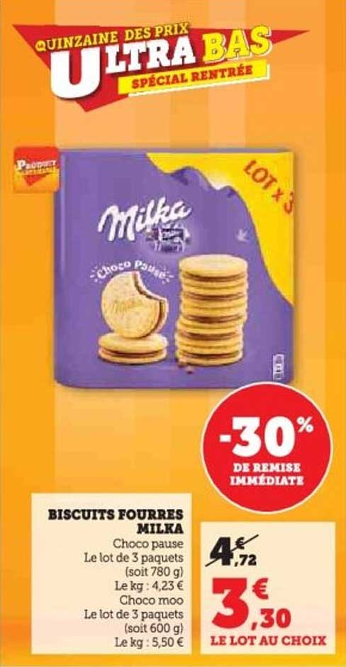Biscuits fourrés Milka Choco Pause - Lot de 3 paquets