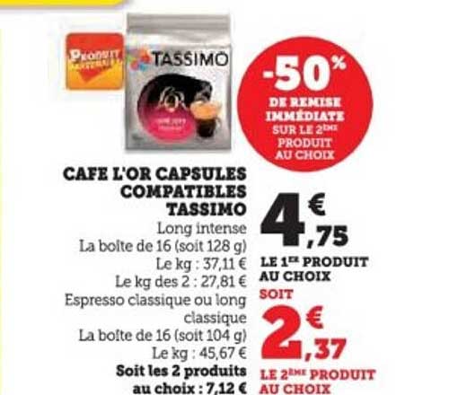 CAFE L'OR CAPSULES COMPATIBLES TASSIMO