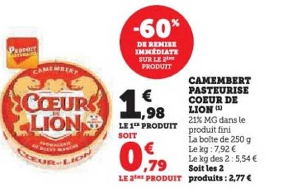 CAMEMBERT PASTEURISE COEUR DE LION