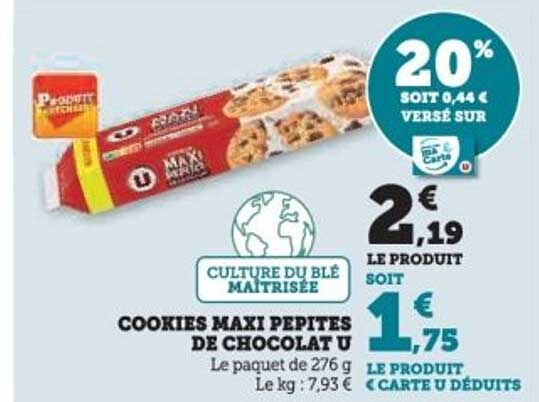 COOKIES MAXI PEPITES DE CHOCOLAT U