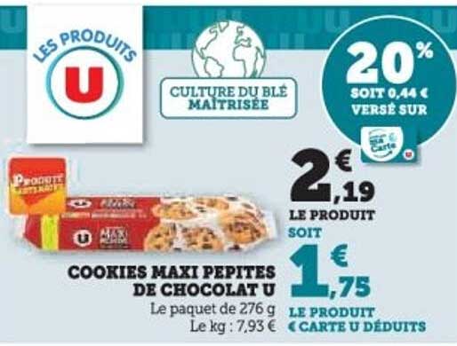 COOKIES MAXI PEPITES DE CHOCOLAT U
