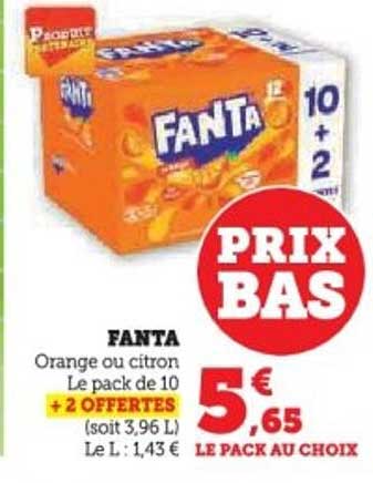 FANTA Orange ou citron Le pack de 10 + 2 OFFERTES