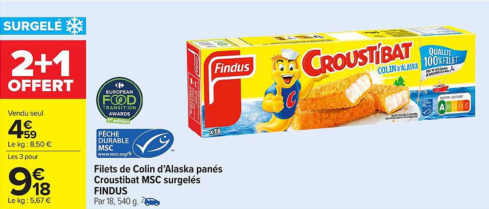 Filets de Colin d’Alaska panés Croustitbat MSC surgelés FINDUS