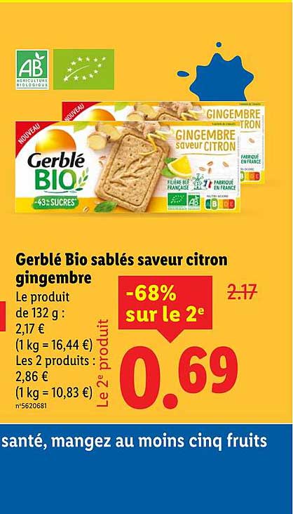 Gerblé Bio sablés saveur citron gingembre