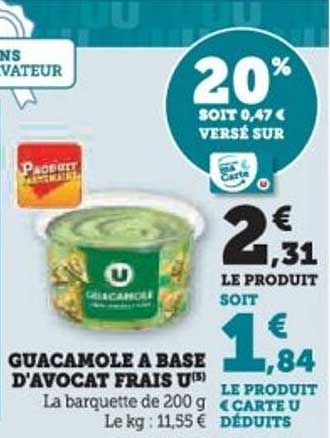 GUACAMOLE A BASE D’AVOCAT FRAIS U