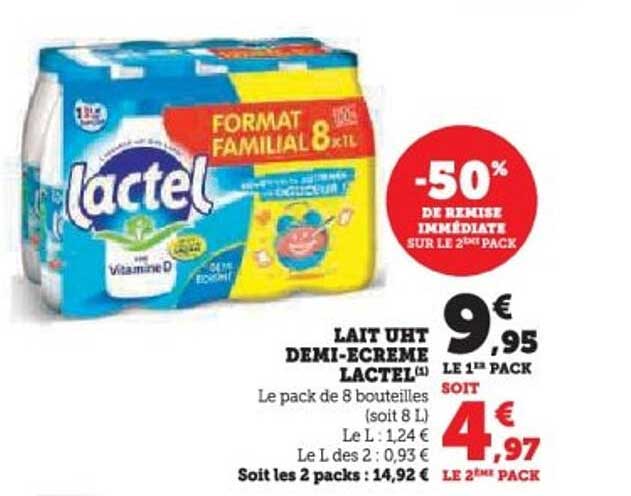 Lait UHT demi-écrémé Lactel