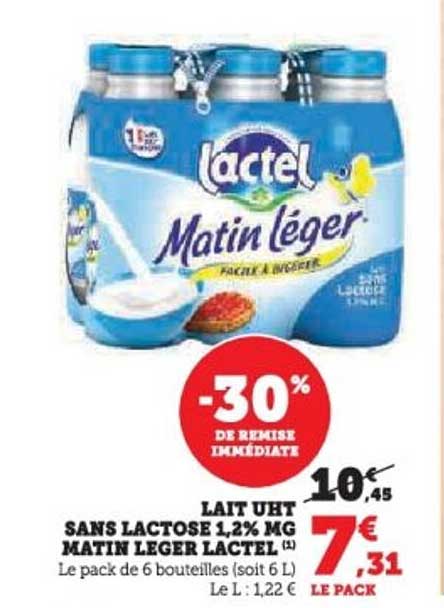 Lait UHT sans lactose 1,2 % MG Matin Légér Lactel