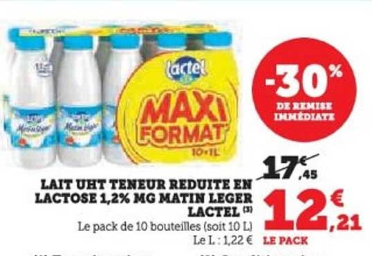 LAIT UHT TENUE REDUITE EN LACTOSE 1,2% MG MATIN LEGER LACTEL