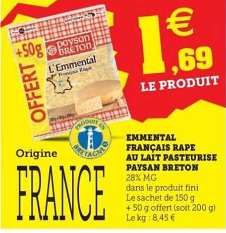 L'Emmental Français Râpé Paysan Breton - 200 g
