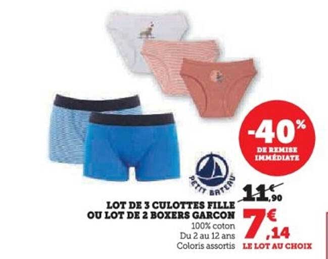 LOT DE 3 CULOTTES FILLE OU LOT DE 2 BOXERS GARCON