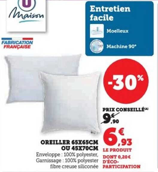 OREILLER 65X65CM OU 45X70CM