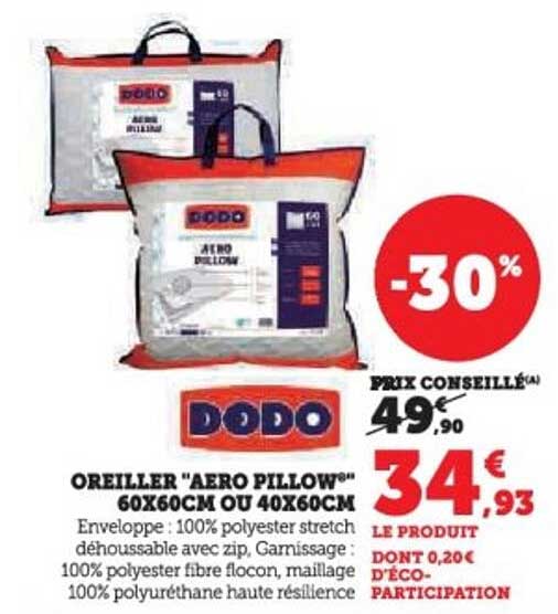 OREILLER "AERO PILLOW" 60X60CM OU 40X60CM