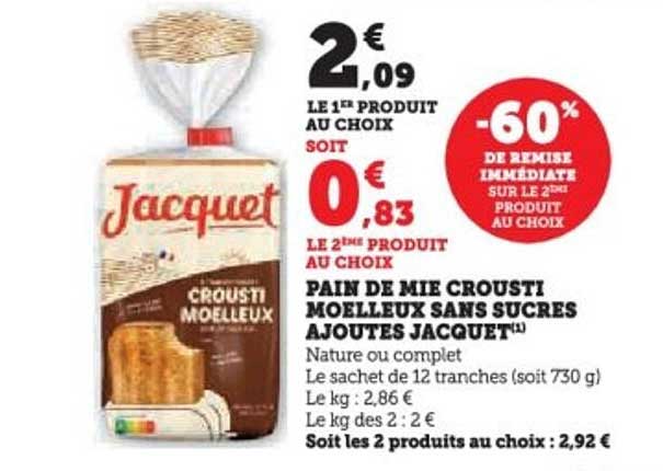 PAIN DE MIE CROUSTI MOELLEUX SANS SUCRES AJOUTES JACQUET
